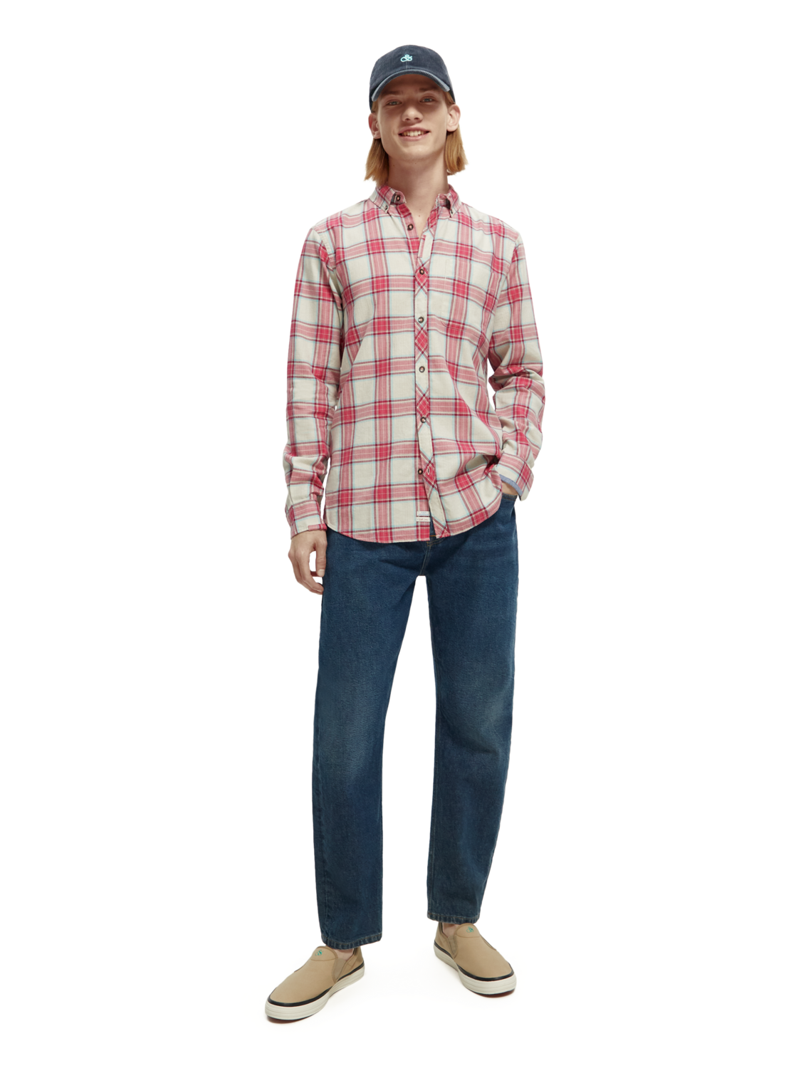 Regular-Fit checked lightweight voile overhemd