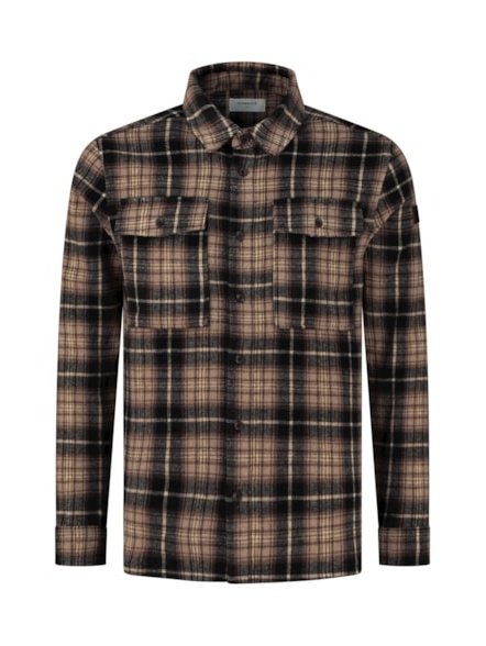 Wool look check over shirt 000049 - Brown