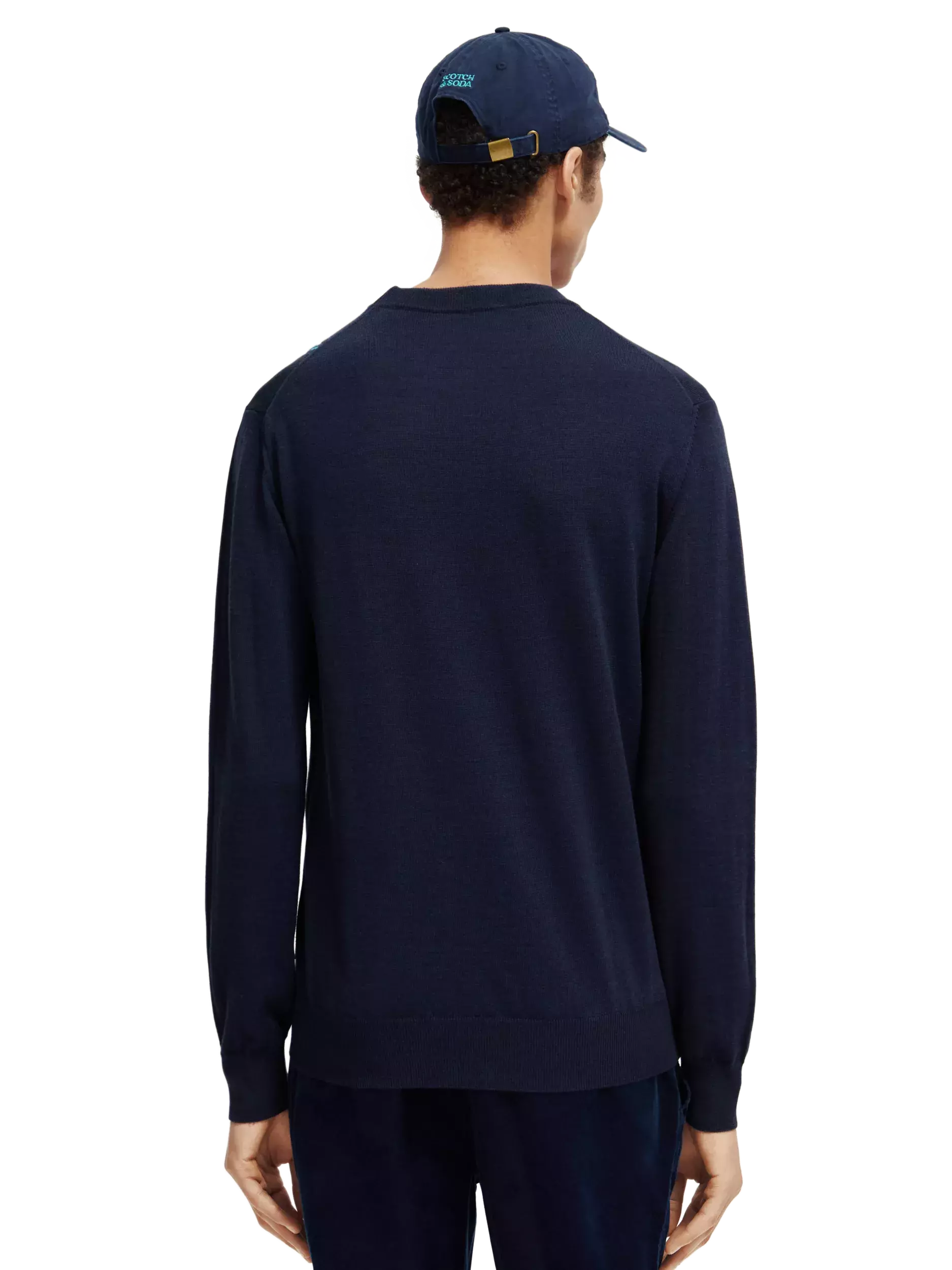 Contrast-trimmed merino wool crewneck pullover steel