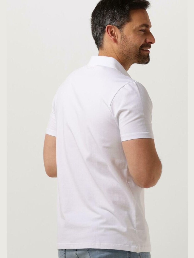 Polo with button placket and small print on chest white