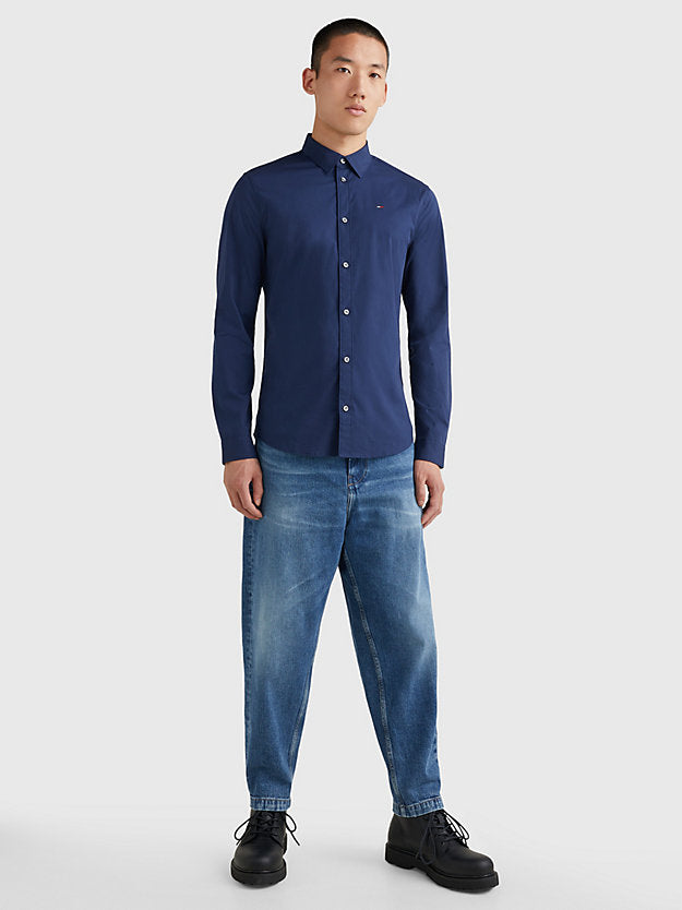 Slim fit stretch overhemd - Black iris