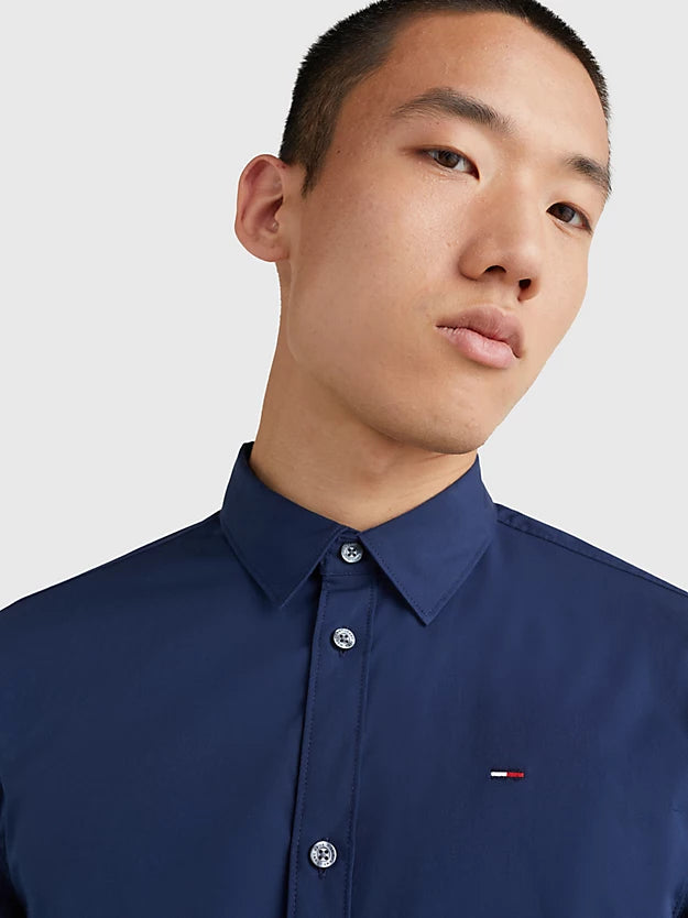 Slim fit stretch overhemd - Black iris