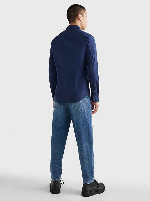 Slim fit stretch overhemd - Black iris