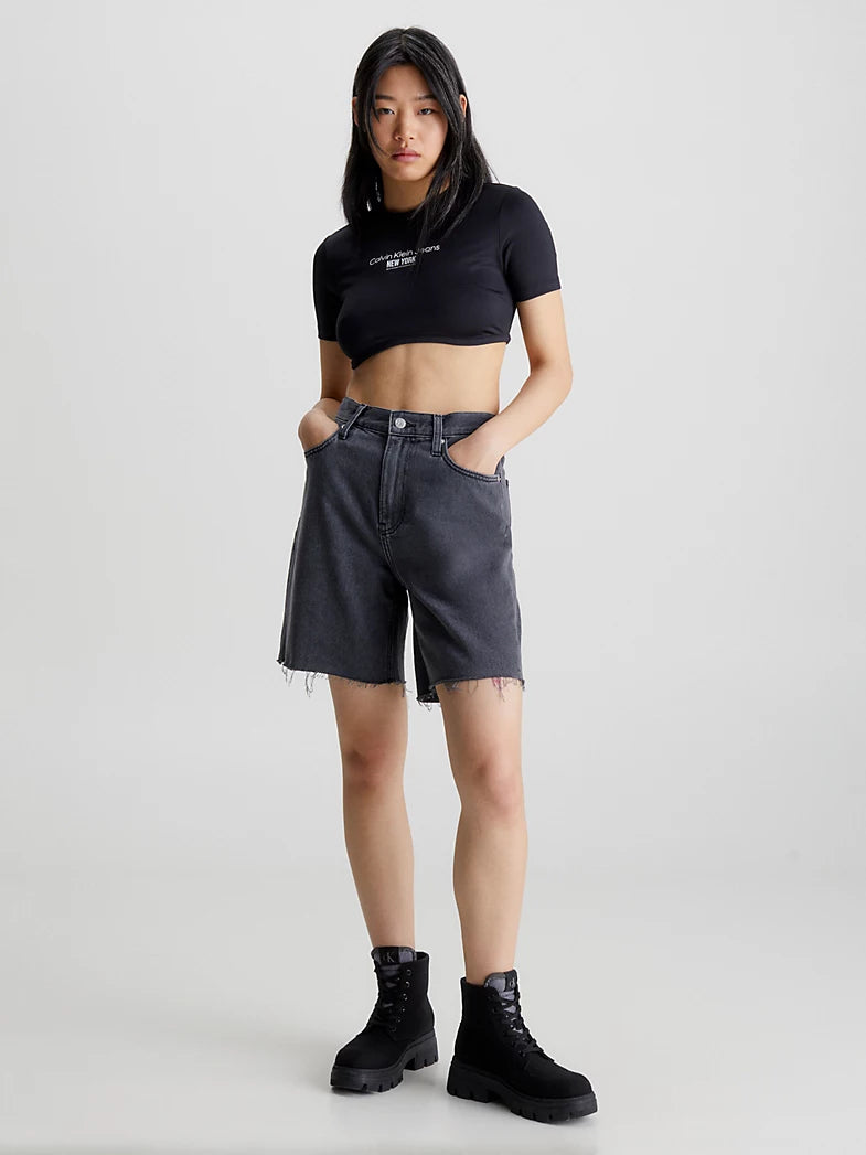 BERMUDA MOM SHORT - Washed Black Dbl Belted Wb
