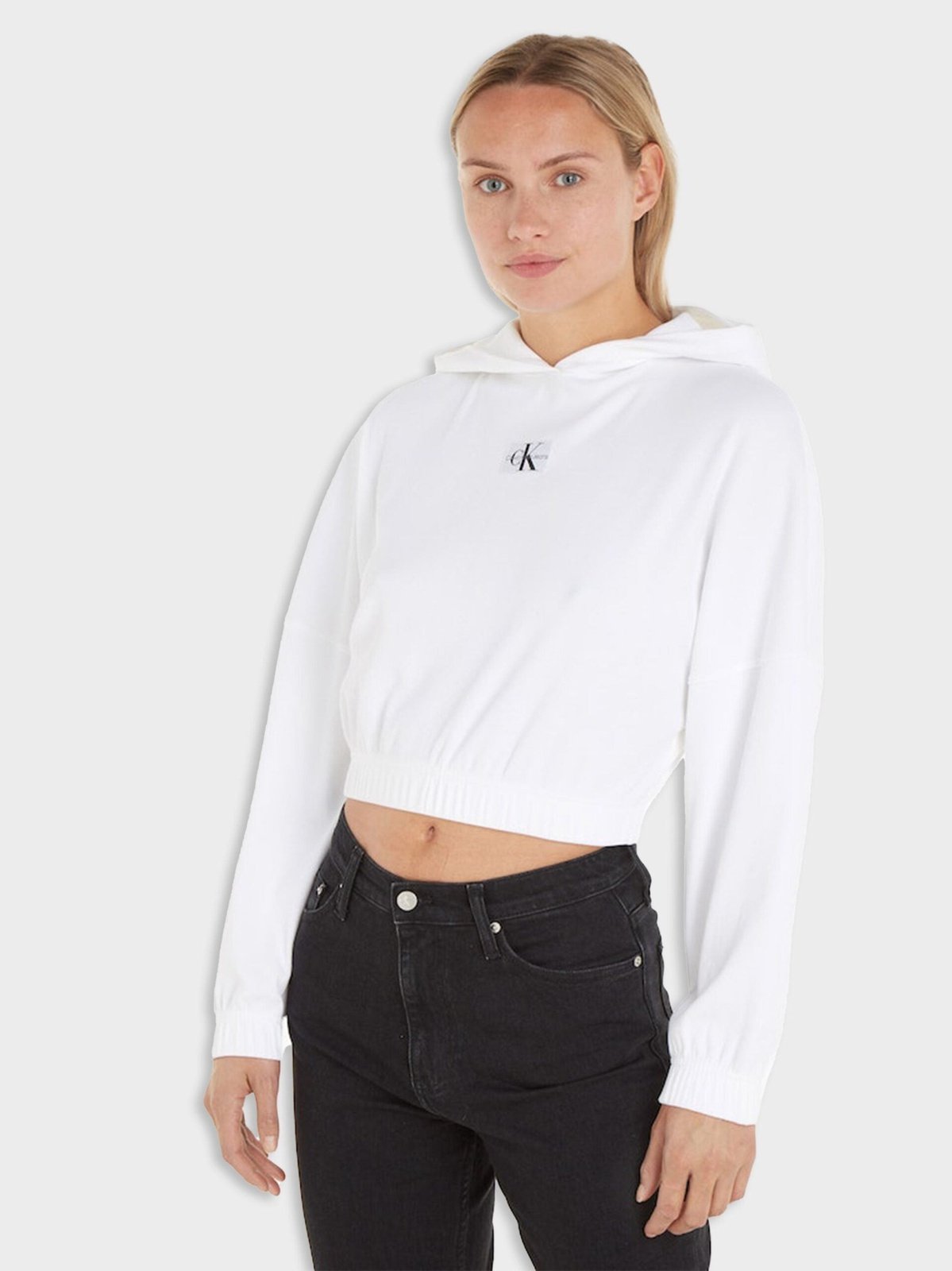 Badge rib hoodie - bright white