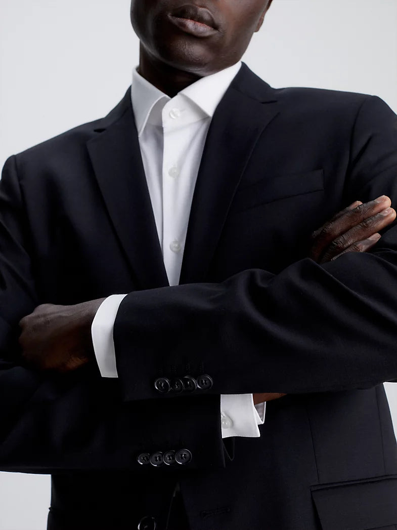 Slim Single-Breasted Wol Stretch Blazer - Black