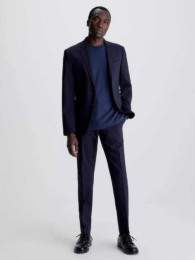 Slim Single-Breasted Wol Stretch Blazer - Navy