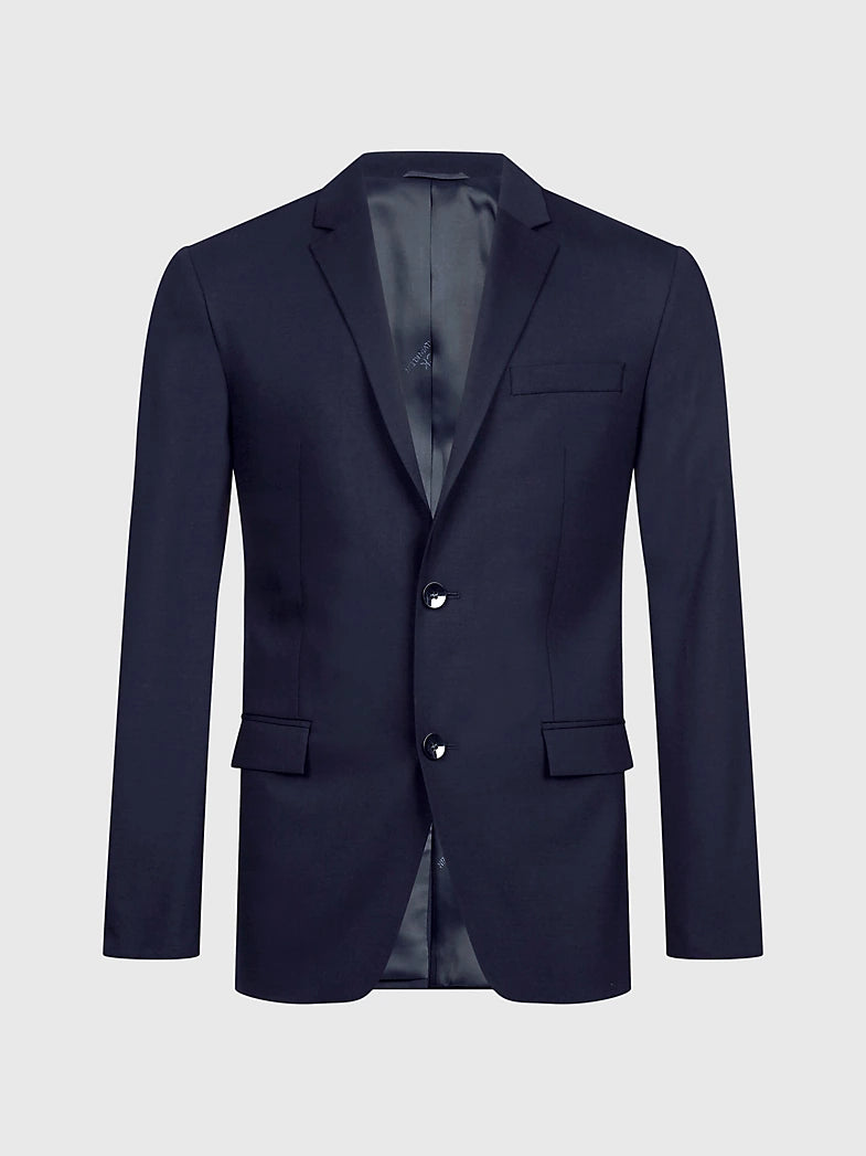 Slim Single-Breasted Wol Stretch Blazer - Navy