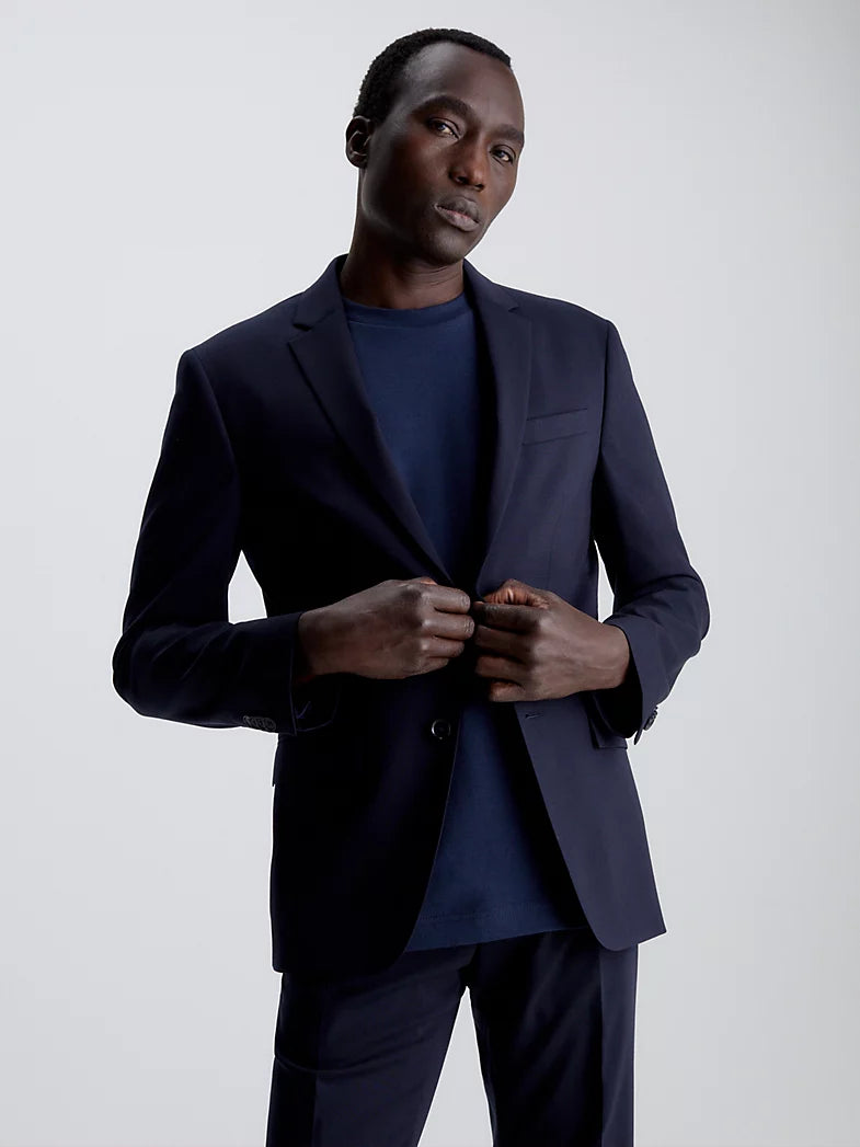Slim Single-Breasted Wol Stretch Blazer - Navy