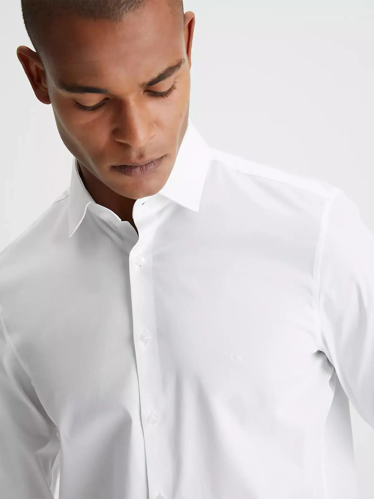 Poplin stretch slim overhemd - White
