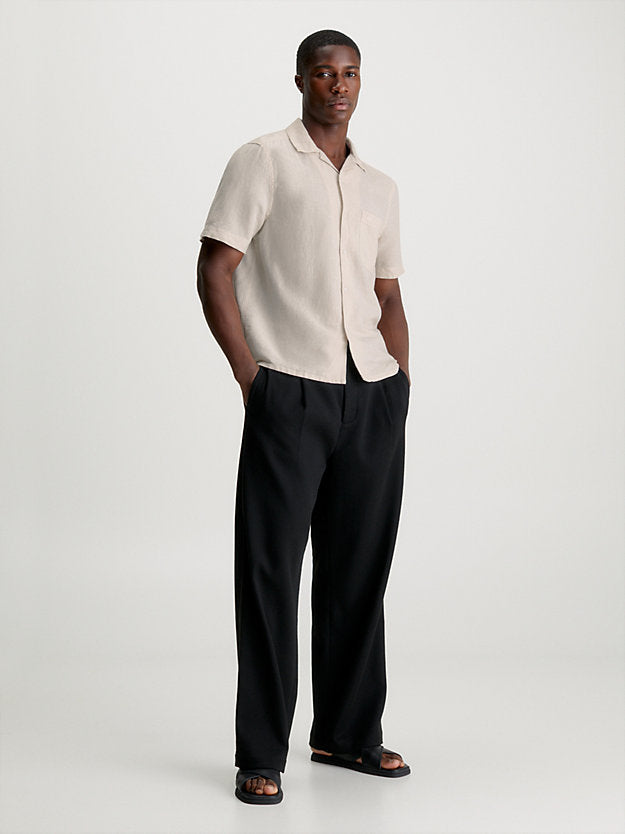 LINEN COTTON CUBAN S/S SHIRT Stony Beige