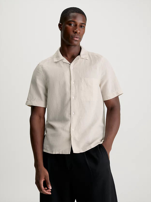 LINEN COTTON CUBAN S/S SHIRT Stony Beige