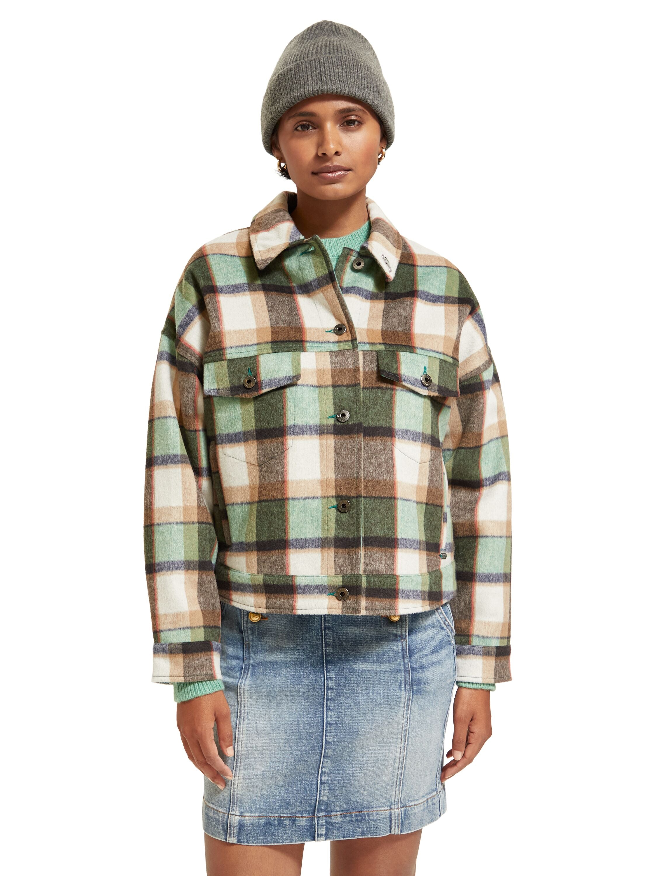 Green check short jacket Frozen mint check