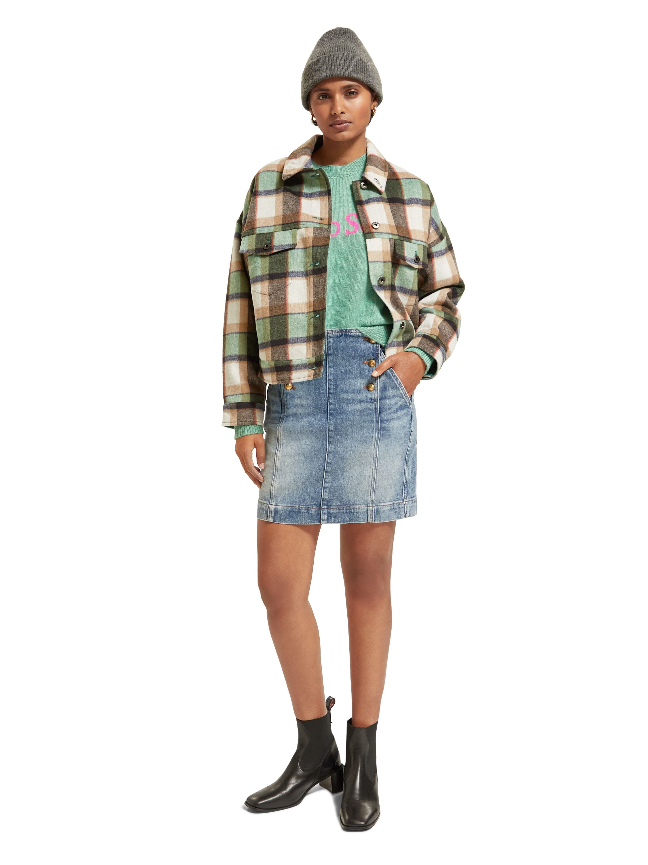 Green check short jacket Frozen mint check
