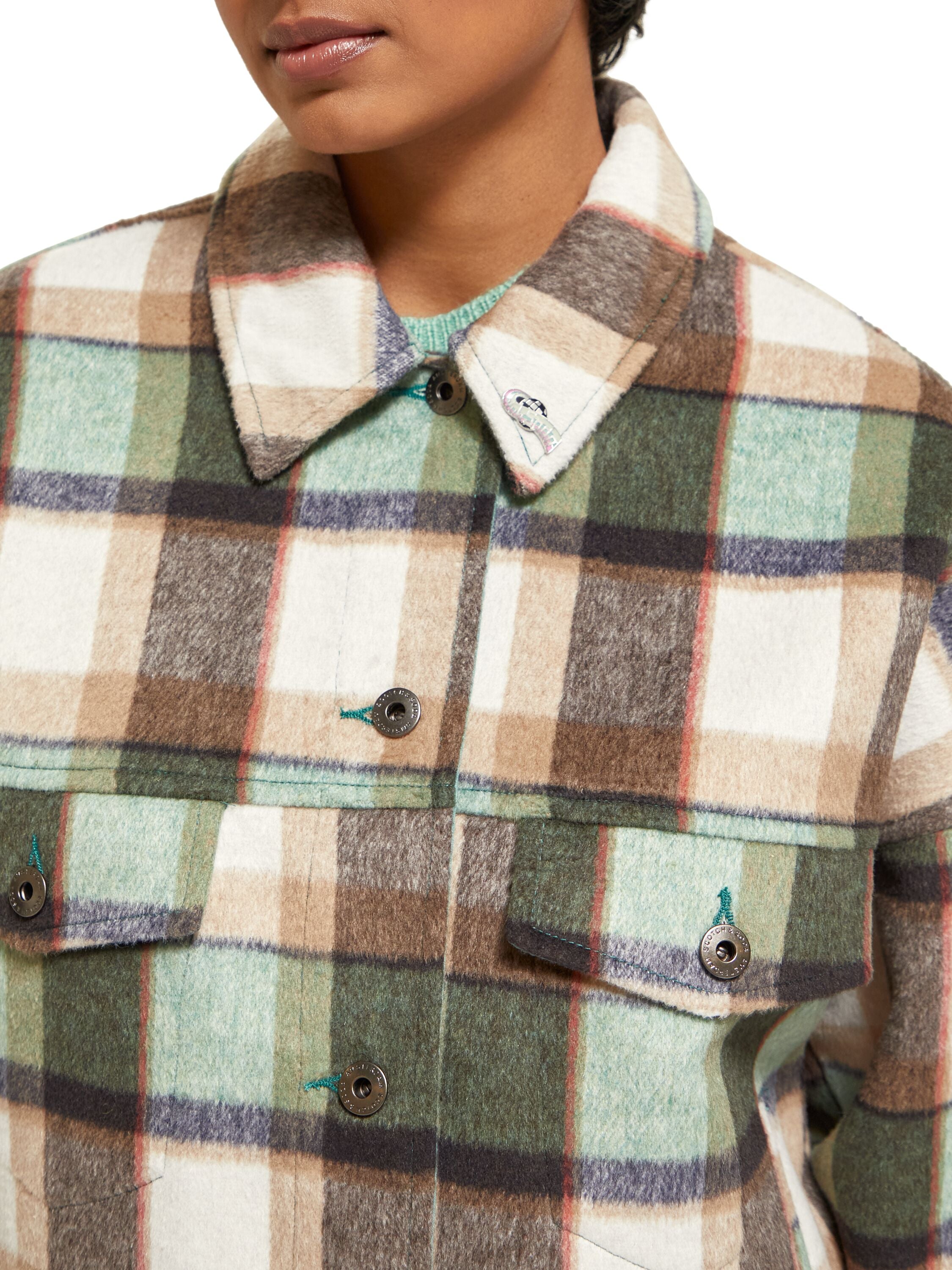 Green check short jacket Frozen mint check