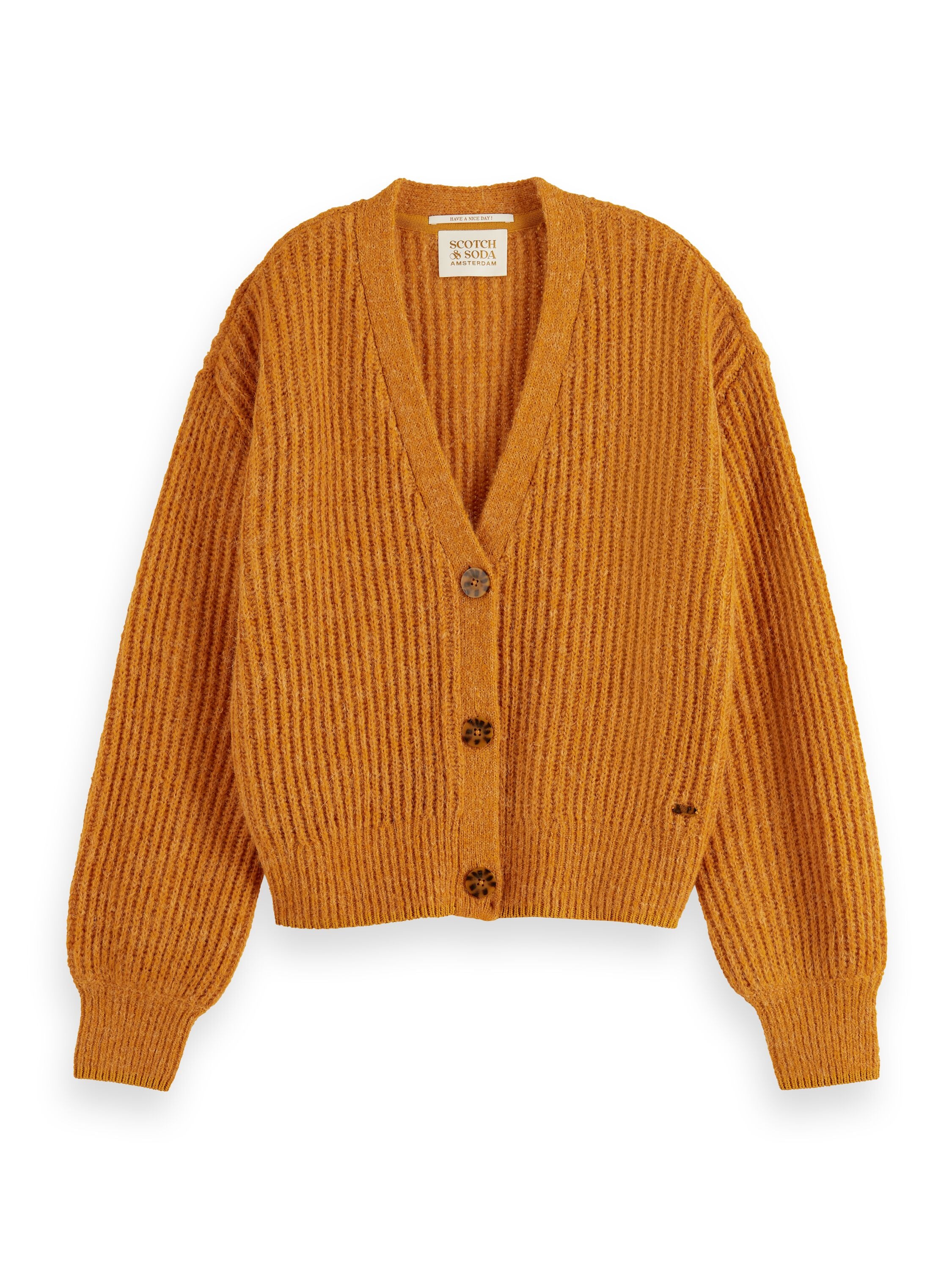 Fuzzy cardigan with voluminous sleeves - Cinnamon Spice Melange