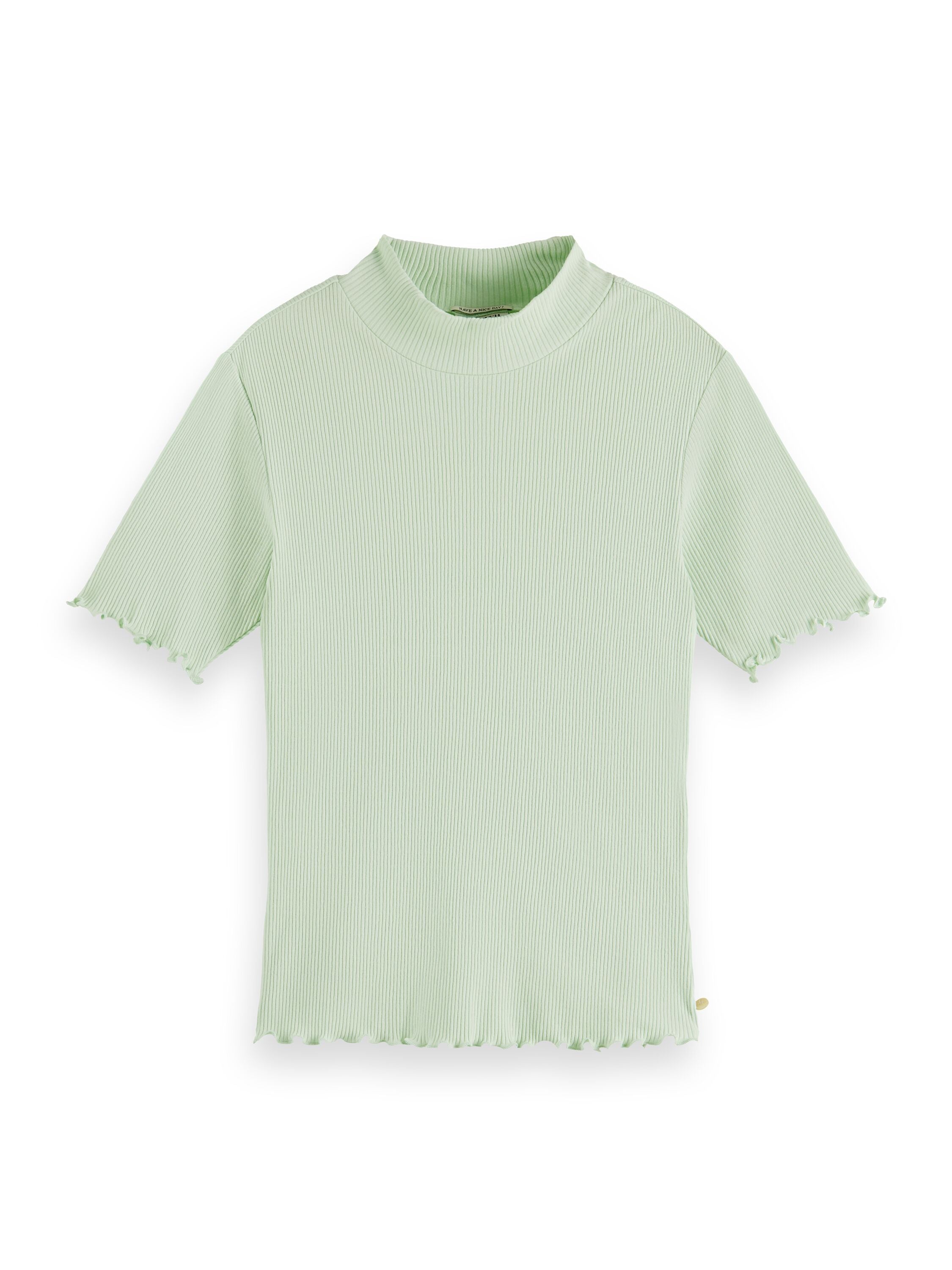 Ribbed mock neck T-shirt in Sea Green