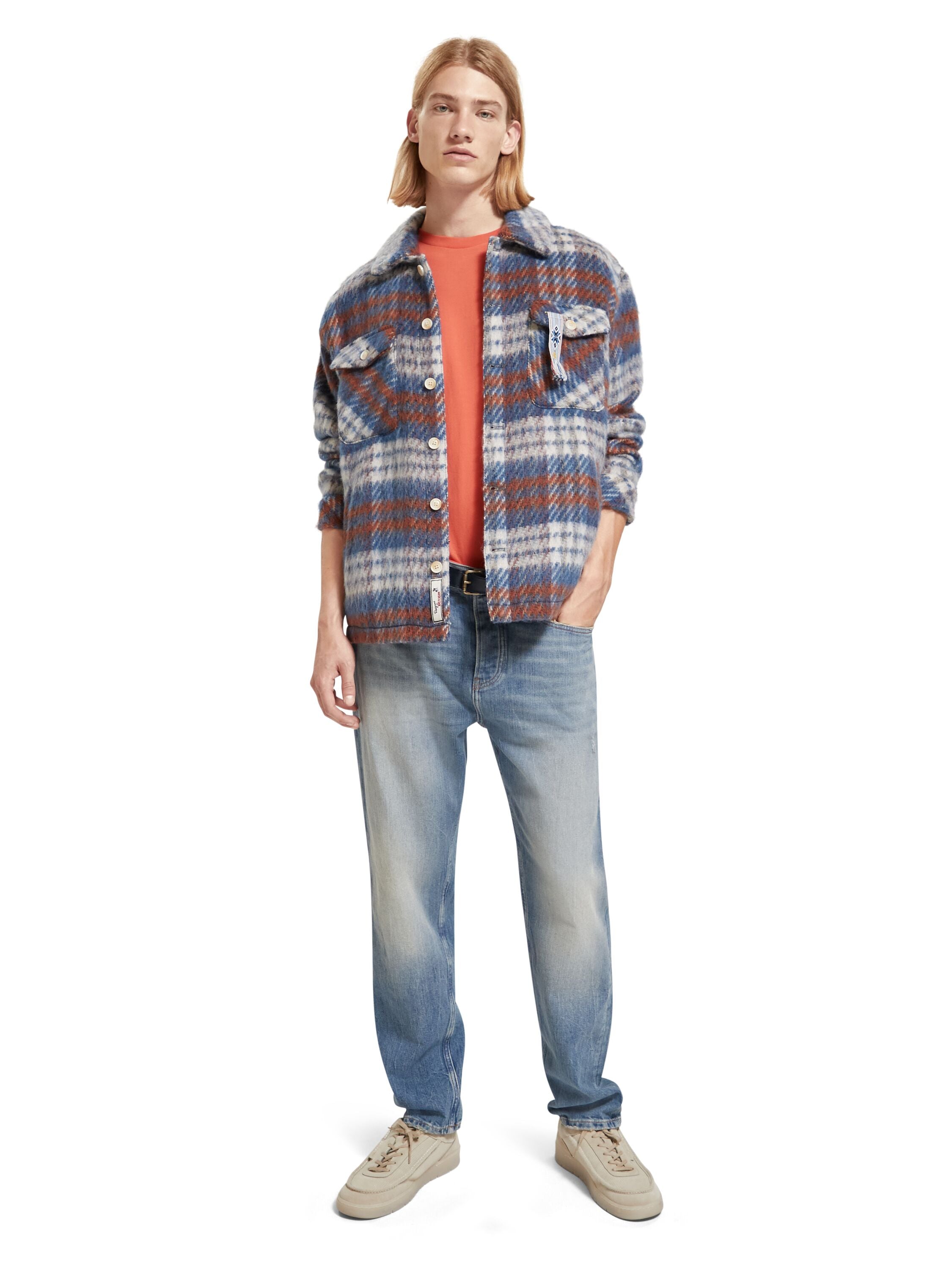 Brushed Wool blend check overshirt Blue White Check
