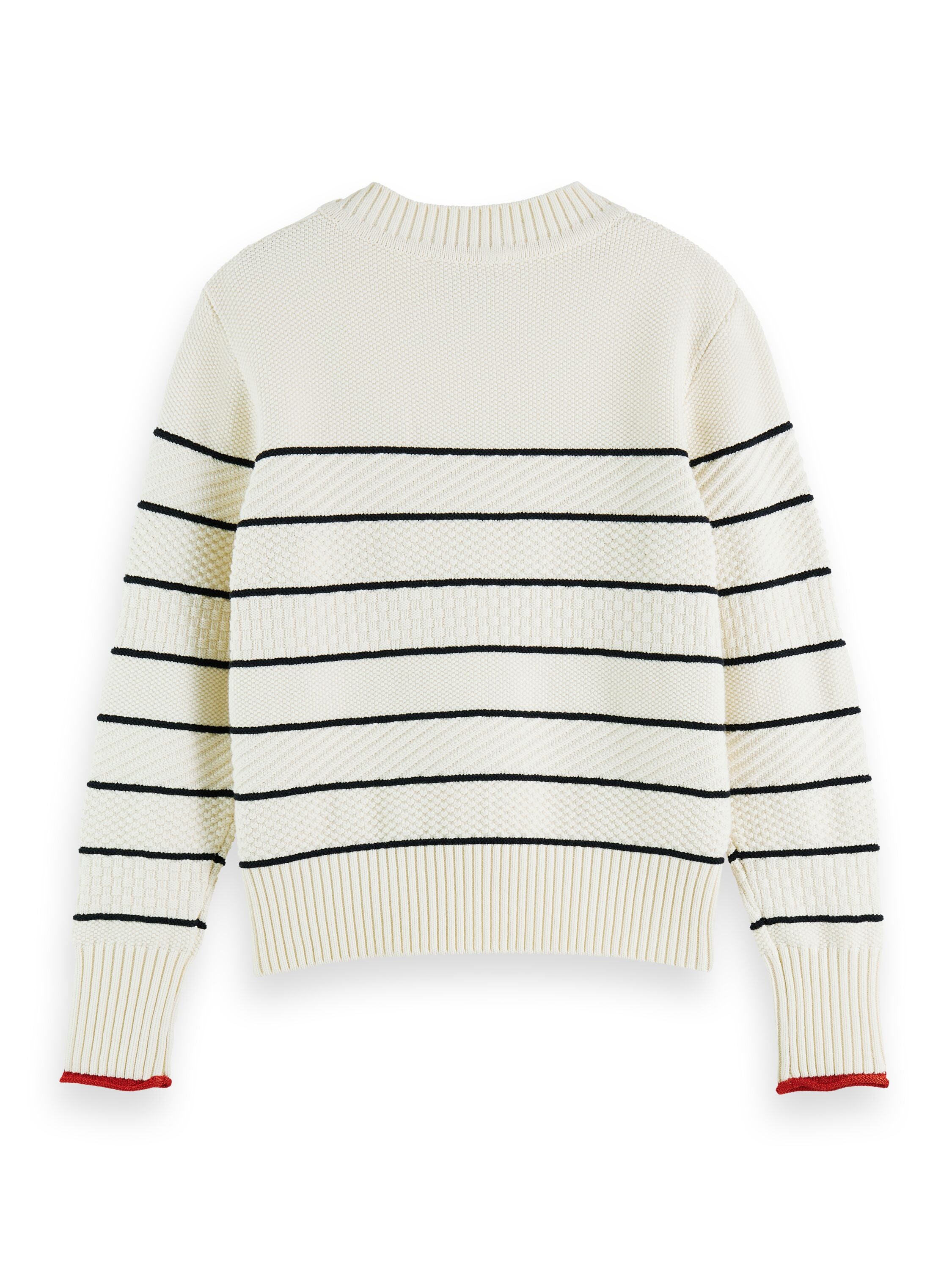 Button shoulder striped pullover Ecru