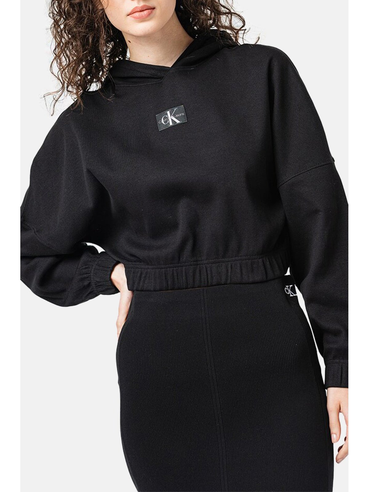 Badge rib hoodie - Black