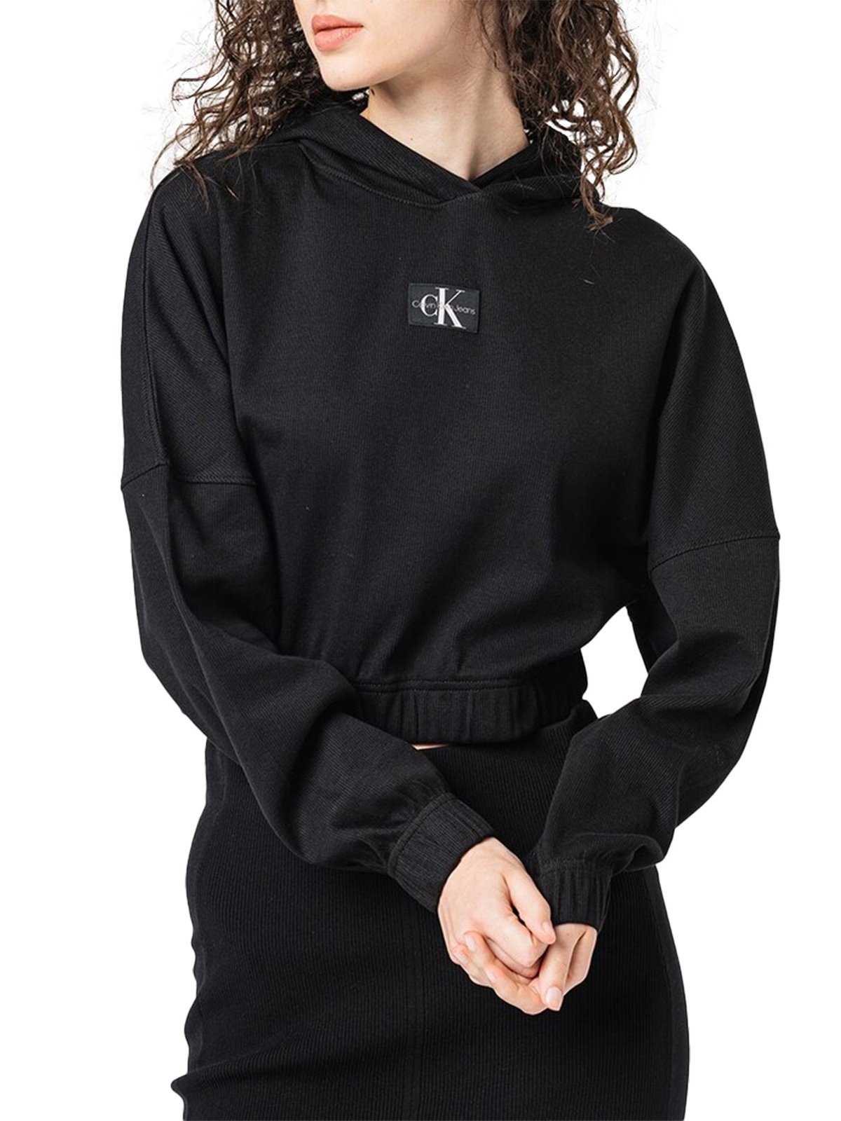 Badge rib hoodie - Black