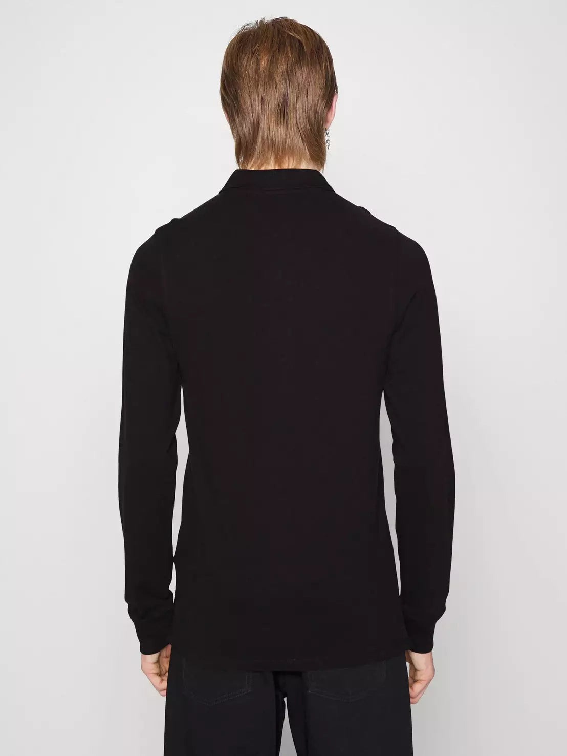 Slim fit solid long sleeve polo - zwart