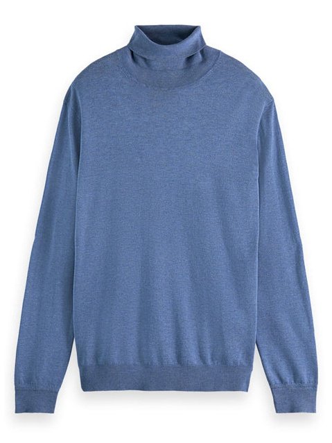 Regular fit turtleneck pullover in merino wool Blue Melange Rhythm Blue Melange