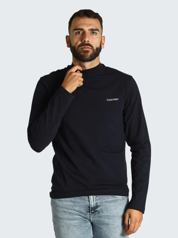 MICRO LOGO LS MOCK NECK T-SHIRT NIGHT SKY K10K110179