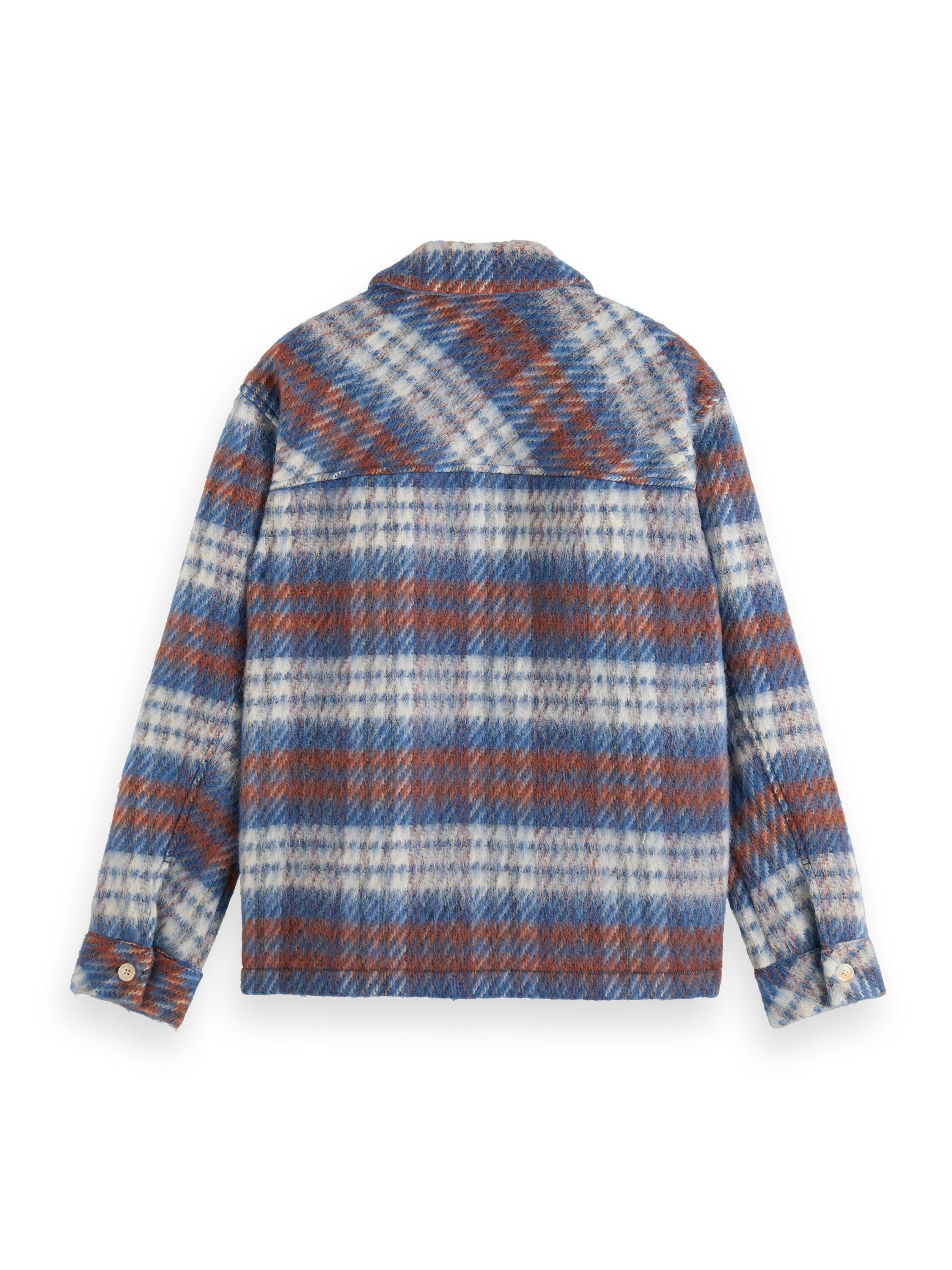 Brushed Wool blend check overshirt Blue White Check