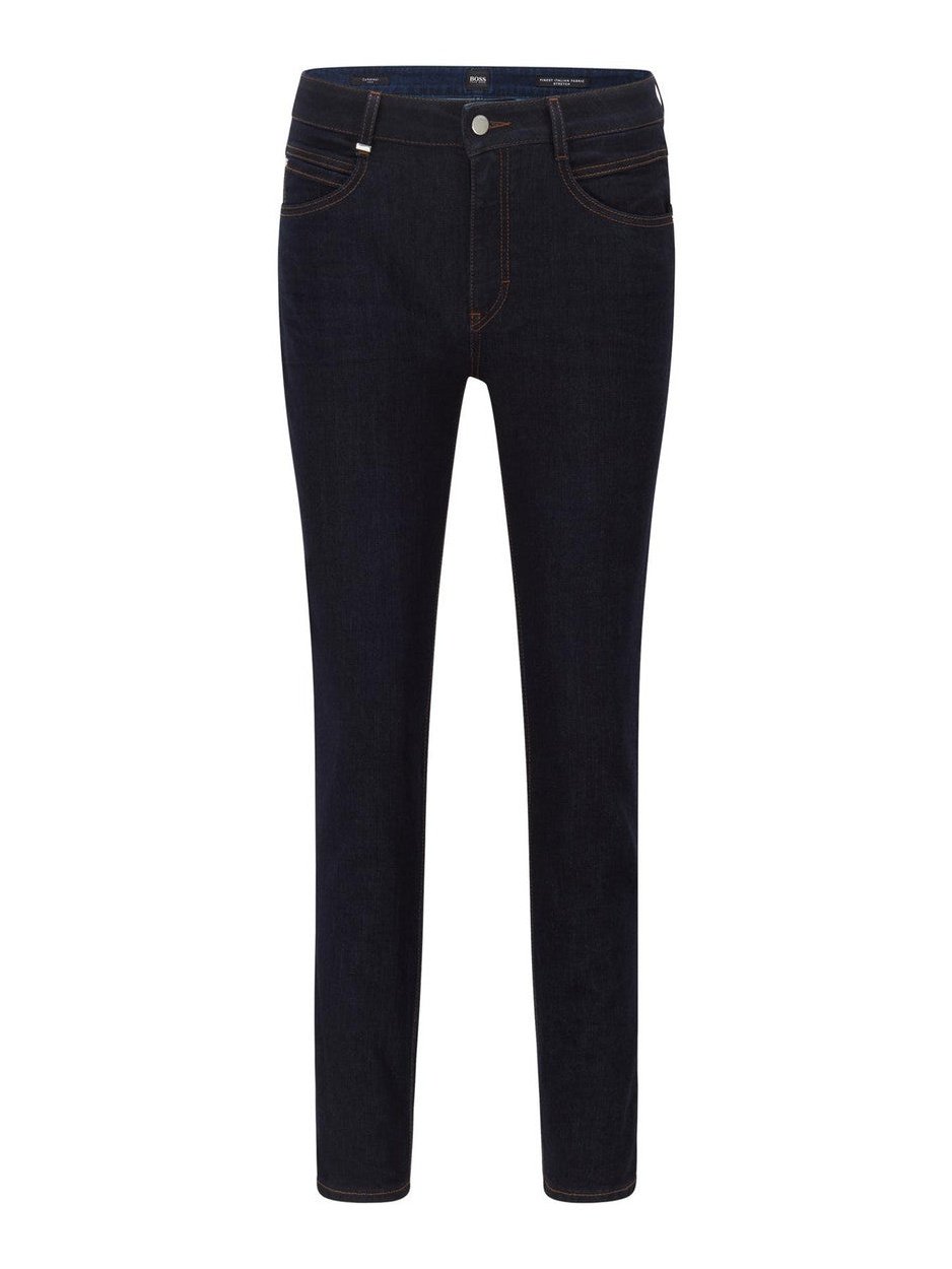 Slim fit jeans van donkerblauw stretch denim