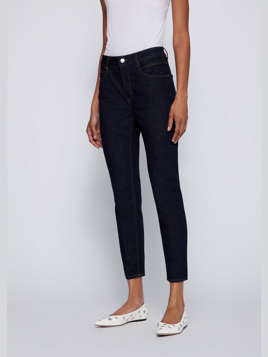 Slim fit jeans van donkerblauw stretch denim