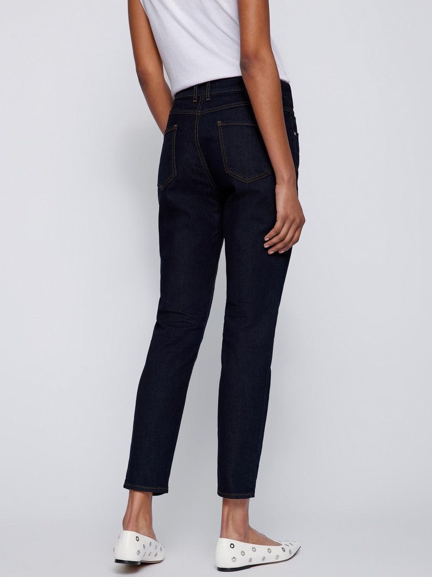 Slim fit jeans van donkerblauw stretch denim