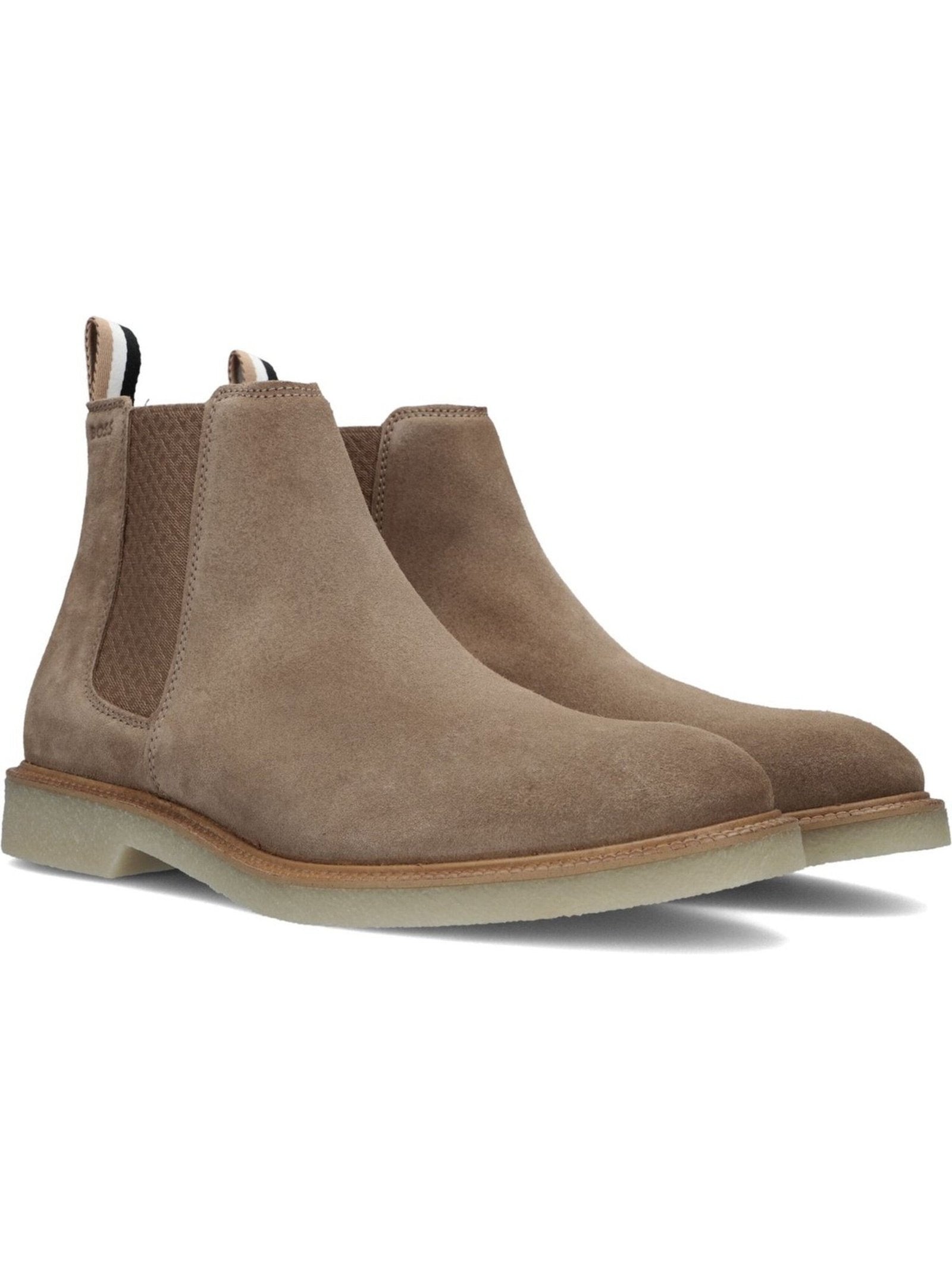 Enkellaars van suède met reliëflogo - Beige