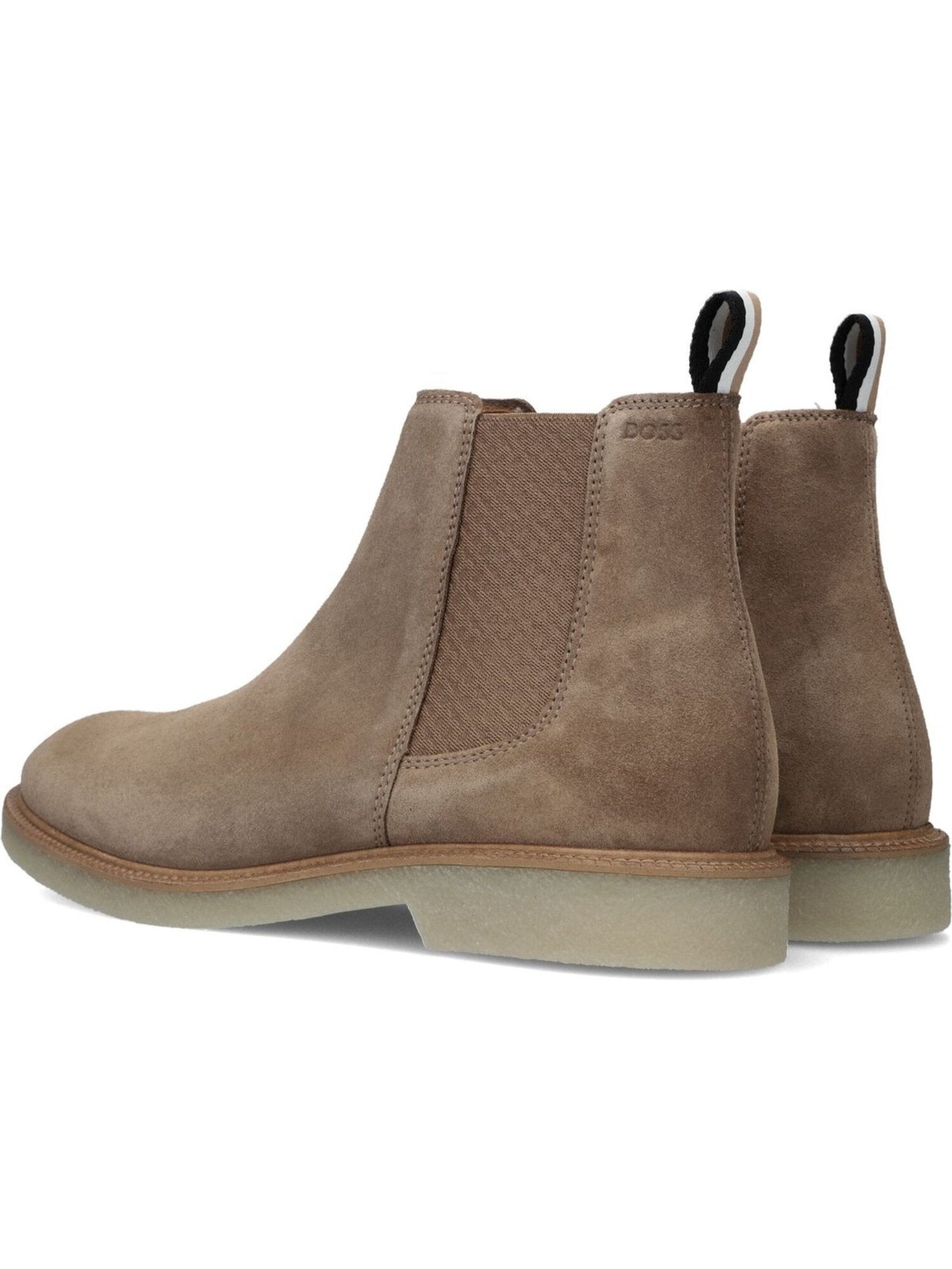 Enkellaars van suède met reliëflogo - Beige