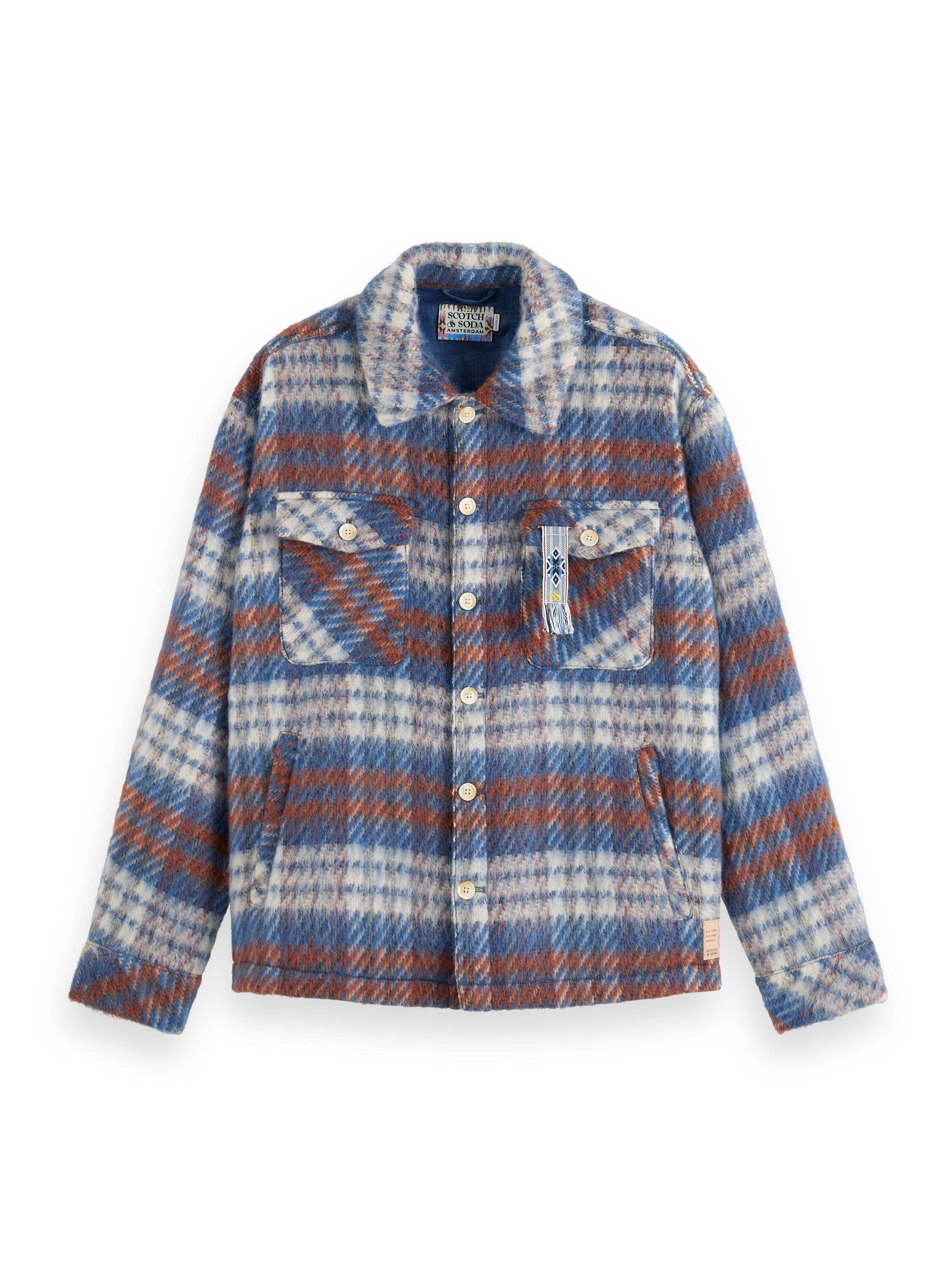 Brushed Wool blend check overshirt Blue White Check