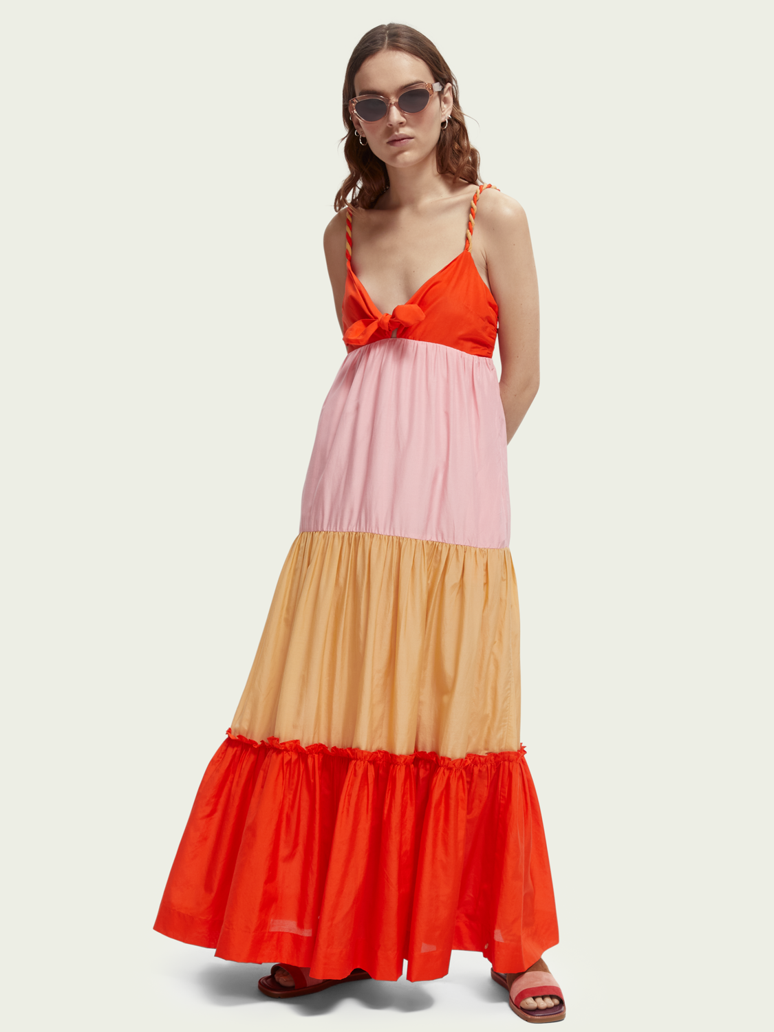 Color block Silk-blend lange jurk