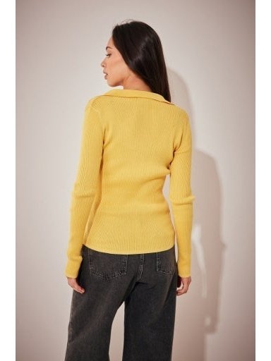 Pique collar knitted long top - Golden