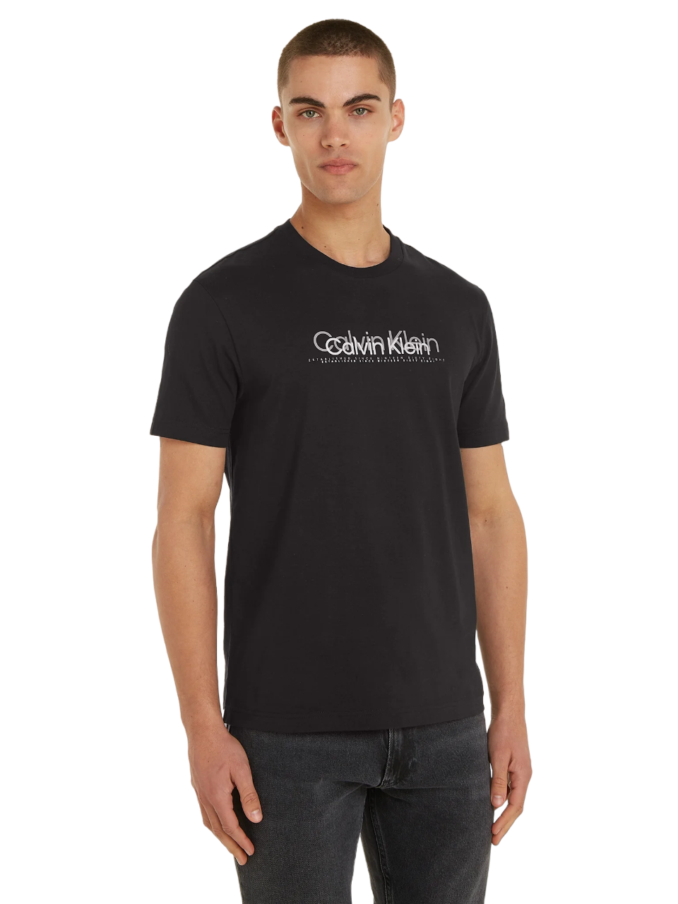 DOUBLE FLOCK LOGO T-SHIRT CK BLACK K10K111838