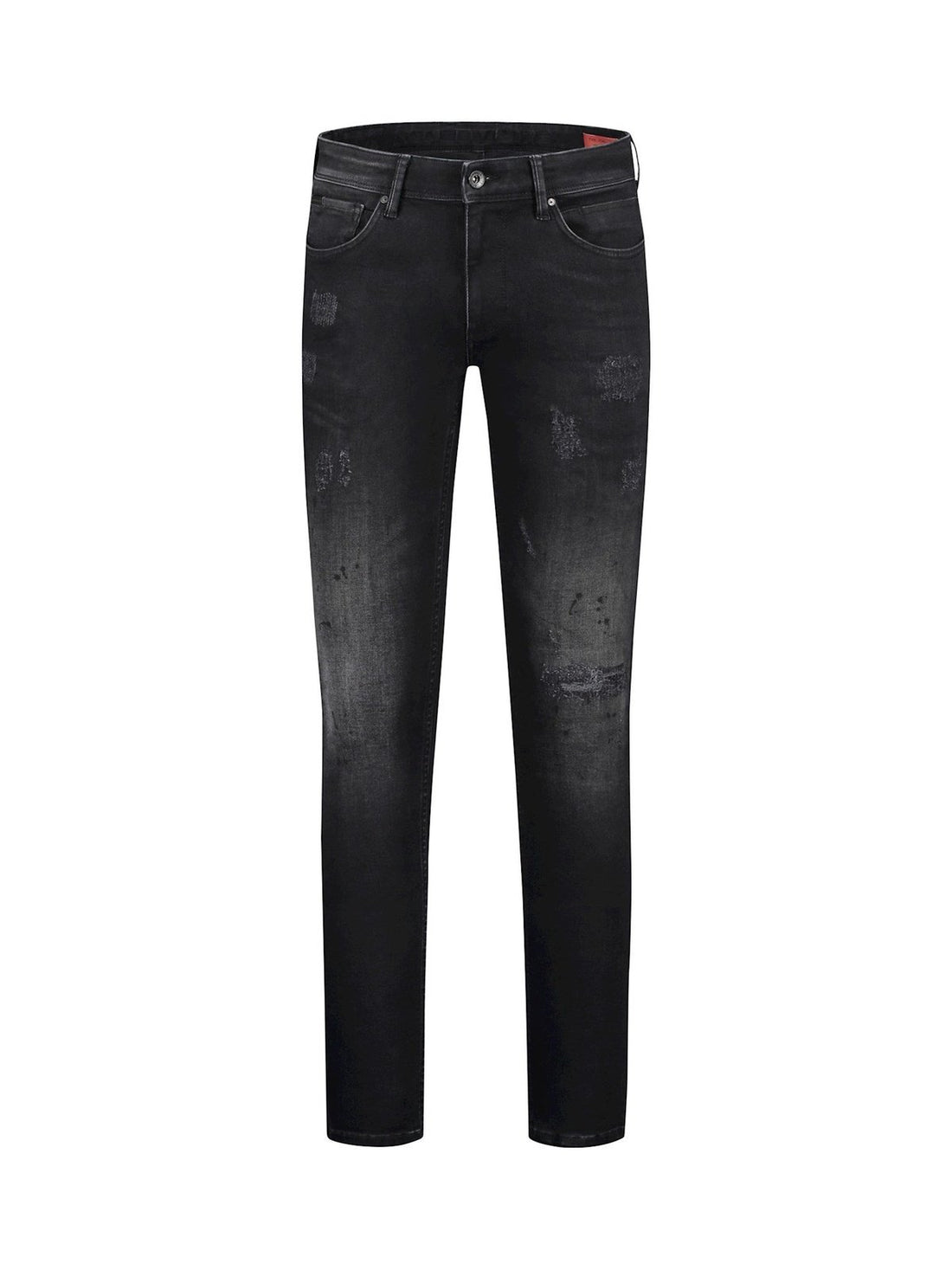 Skinny jeans with subtle damaging spots and black paint splashes