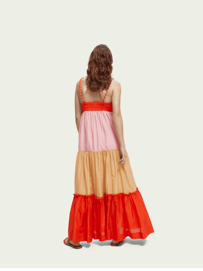 Color block Silk-blend lange jurk