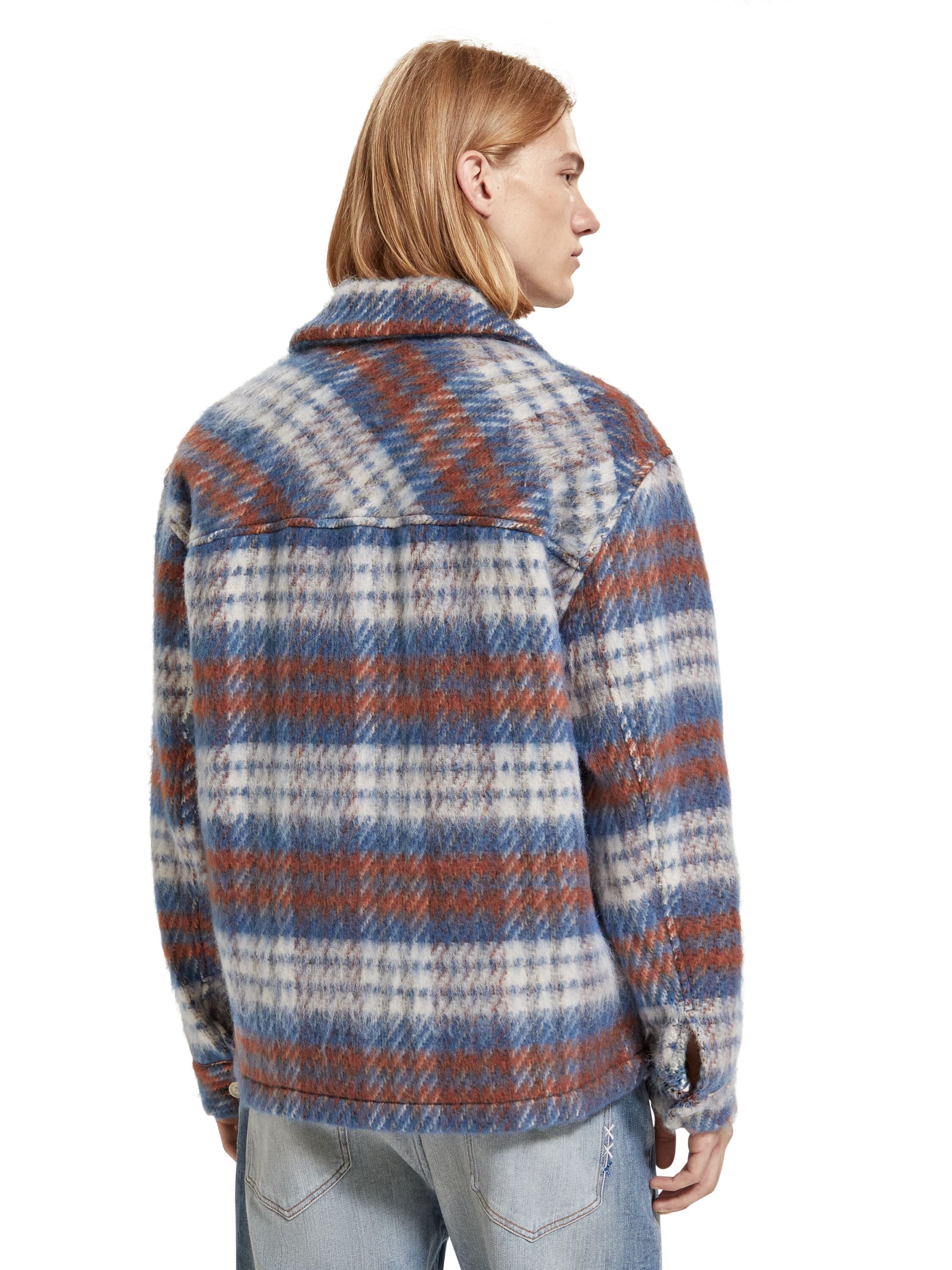 Brushed Wool blend check overshirt Blue White Check
