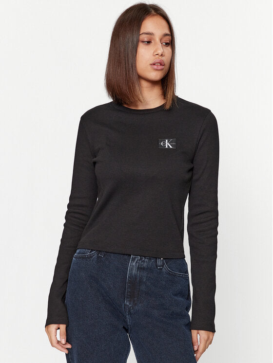 WOVEN LABEL RIB LONG SLEEVE CK BLACK J20J222781