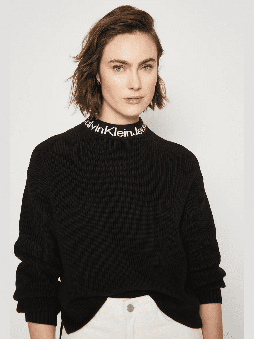 LOGO INTARSIA LOOSE SWEATER CK BLACK J20J222255