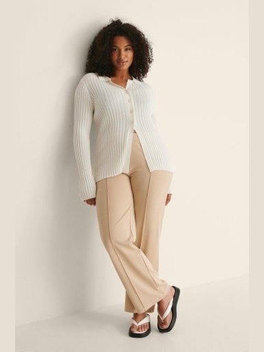 ribbed knitted buttoned long sleeve top