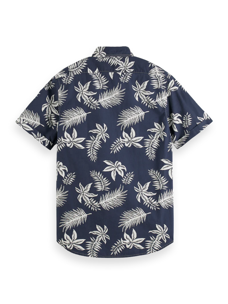 Printed &amp; washed short sleeve poplin shirt jungle