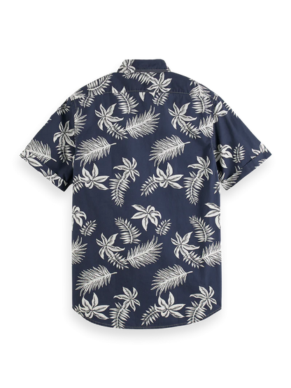 Printed &amp; washed short sleeve poplin shirt jungle