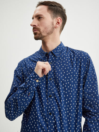 Slim-Fit allover printed poplin overhemd
