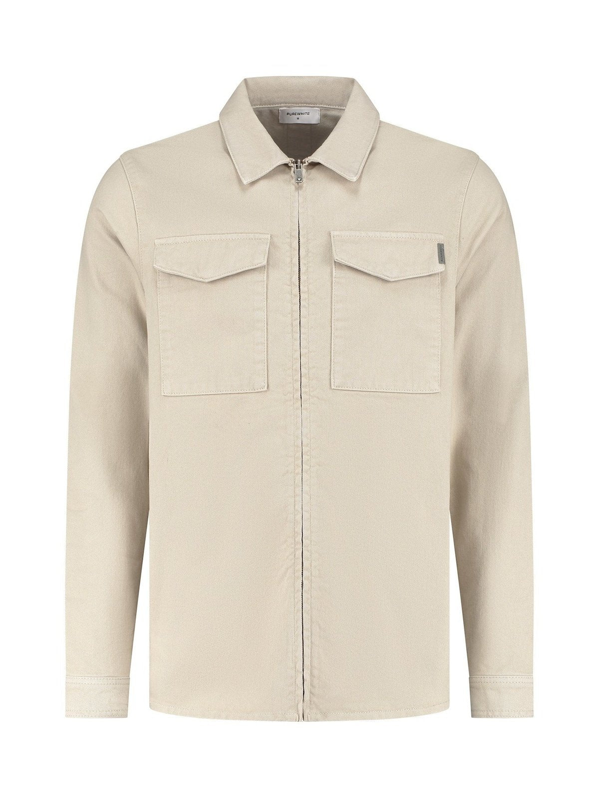 Twill overshirt with zipper and pockets on chest