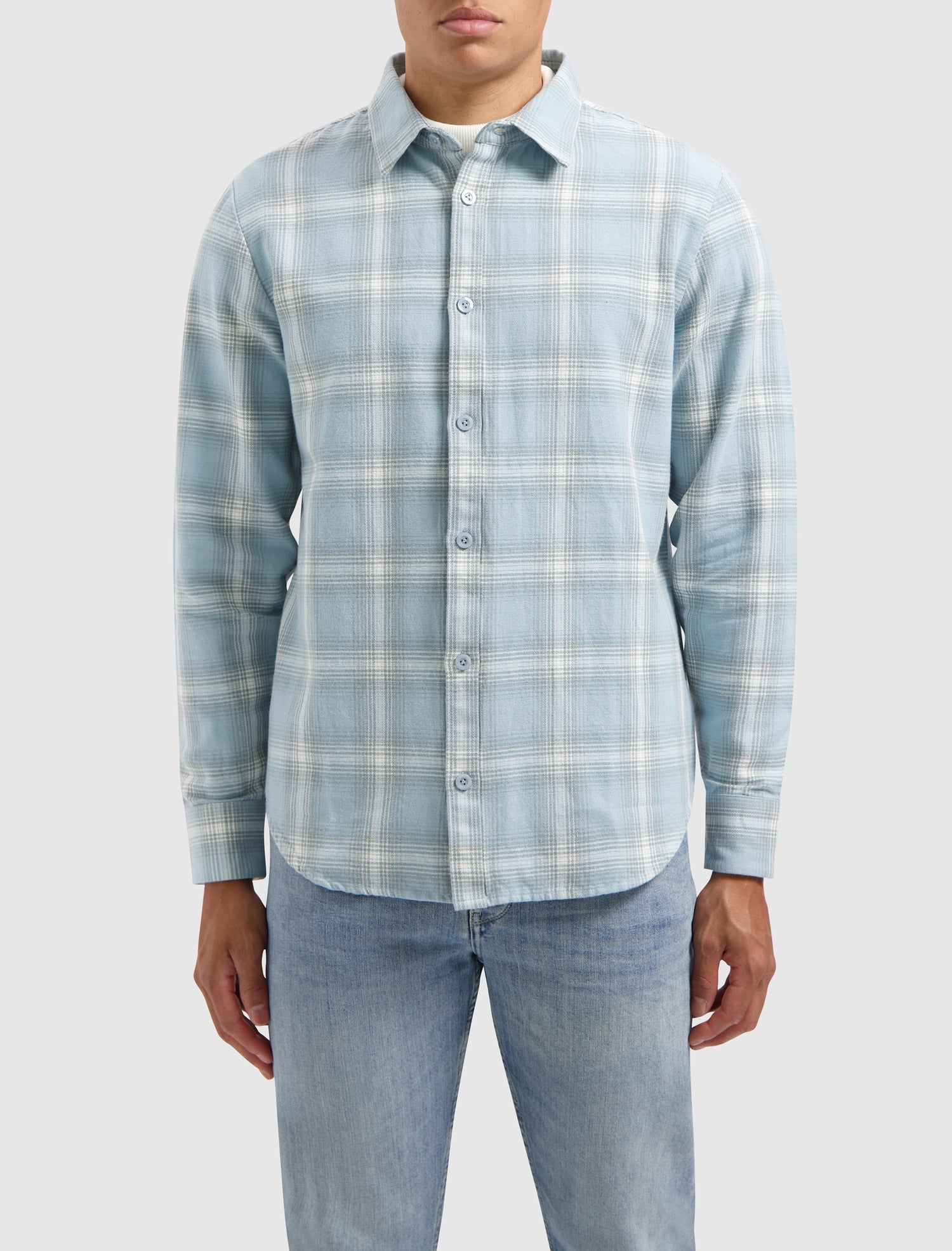 Twill Checked Overshirt Lt Blue