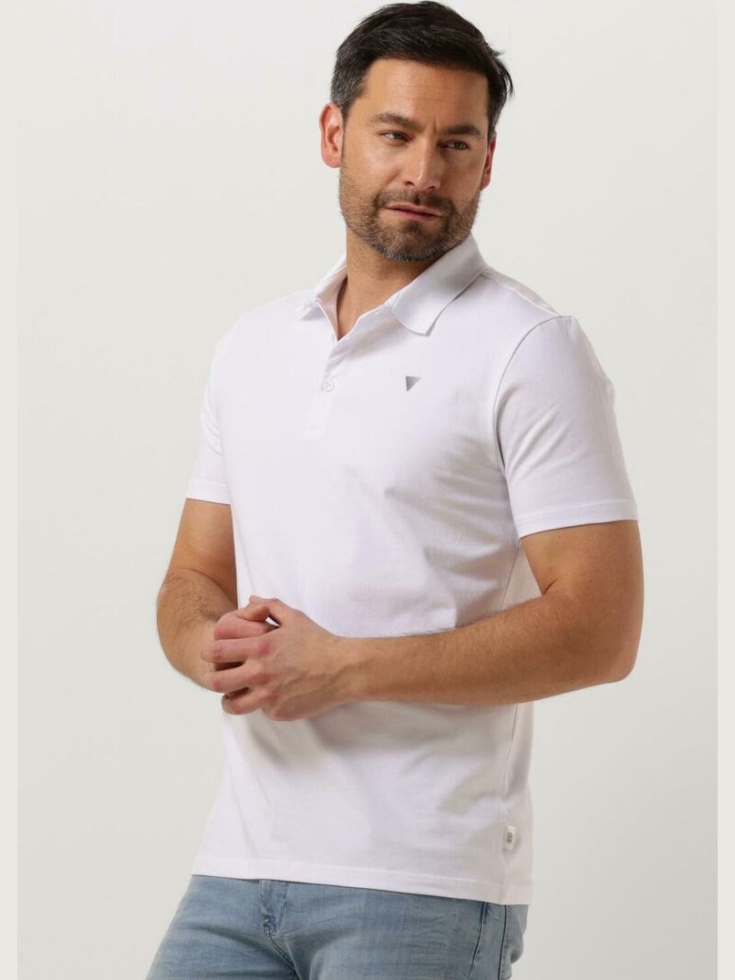 Polo with button placket and small print on chest white